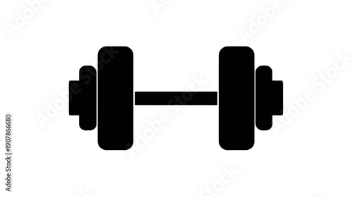 A black, solid-filled dumbbell graphic, symmetrical with white background