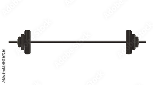 A vector illustration depicts a barbell with weight plates set against a white backdrop