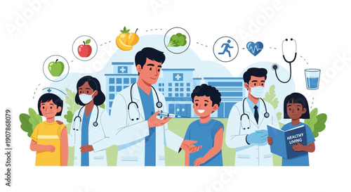 Diverse Medical Professionals and Patients Illustration.