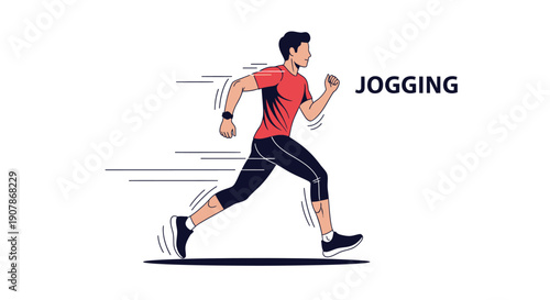 Man Jogging in Red Shirt Running.