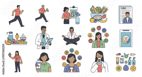 Medical Professionals and Healthcare Services Illustration Set.