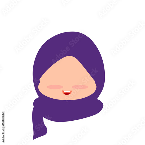 Cute Muslim girl avatar wearing purple hijab with scarf detail illustration vector for Ramadan or Islamic decoration
