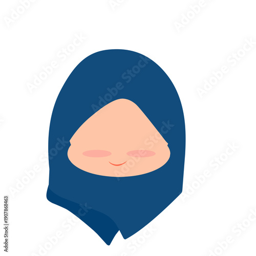 Minimalist cute Muslim girl character wearing dark blue hijab avatar illustration vector for Ramadan or Islamic decoration
