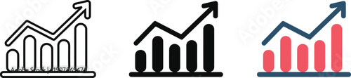 Visual representation of growth and progress A set of three distinct bar chart icons illustrating upward financial trends and positive performance indicators