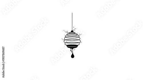 Black and white illustration of a stylized beehive design with dripping honey