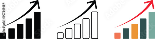 Growing bar chart graphic with upward trending arrow symbolizing progress, success, and positive financial growth indicators