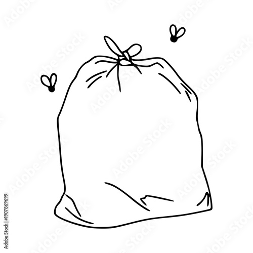 trash bag with flies for sanitation concept