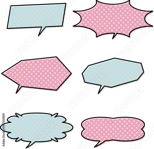 レトロポップなドット柄の吹き出しセット・パステル