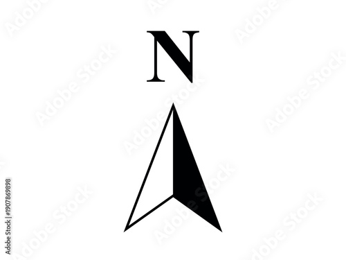 Compass for a map. Navigation direction is North. Vector symbol on an isolated background.
