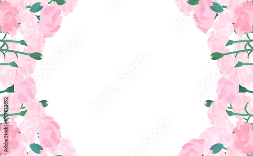 薄ピンクカーネーションの背景透過フレーム_左右_横