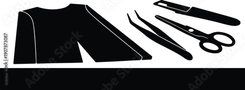 silhouette of dressmaking tailoring tools and garment pattern vector design