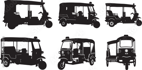 Auto Rickshaw Vector Silhouettes Set