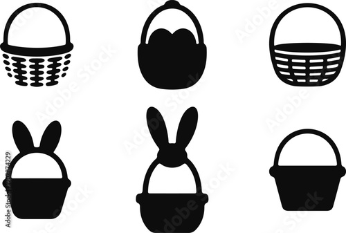 Vector Decorative Basket Silhouette Collection Isolated white background