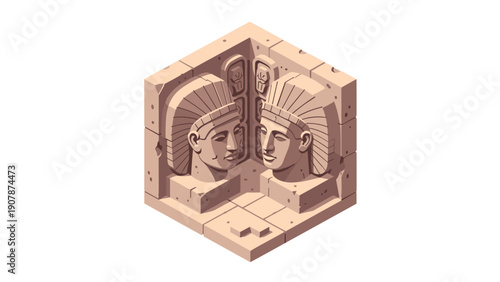 Ancient egyptian relief sculpture in isometric style