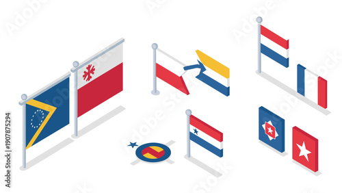 Isometric flags: international symbols with modern design