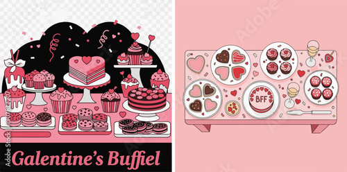 A festive vector set featuring a colorful confetti and streamer explosion alongside a heart-shaped gingerbread cookie decorated with white icing and wrapped in a red ribbon bow.