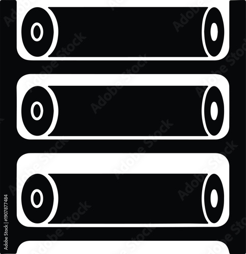 silhouette three empty scroll paper rolls on rack vector design