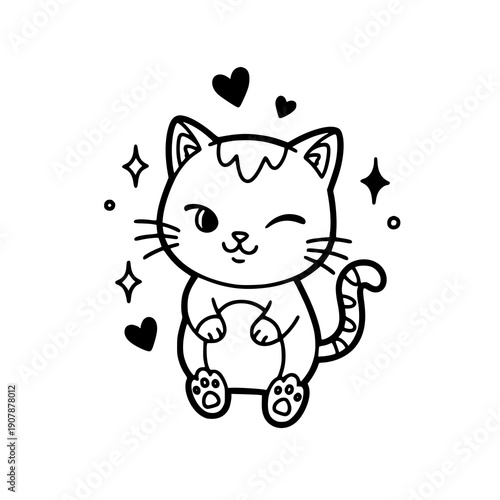 Cute Cat Winking with Hearts