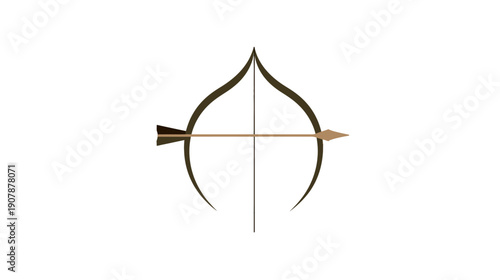 Stylized illustration of a bow with an arrow, rendered in earth tones against a white backdrop