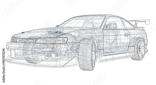 Detailed Sketch of a Sports Car.