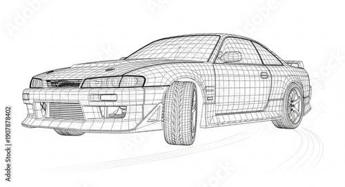 Detailed Sketch of a Sports Car on White Background.