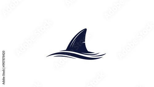 Minimalist silhouette of a shark fin protruding from ocean waves representing danger predator and marine wildlife in deep sea environments.