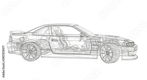 Detailed Sketch of a Sports Car Side View.