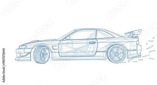 Detailed Sketch of a Sports Car with Spoiler.