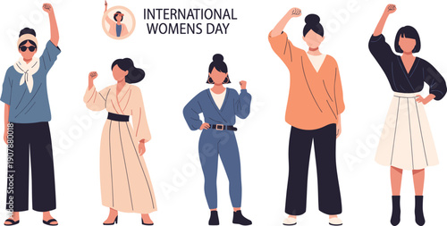 Empowering Women: A vibrant illustration showcasing the spirit of International Women's Day, featuring a diverse group of women. Symbolizing strength, solidarity, and the ongoing fight for equality.