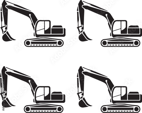 Excavators. Heavy construction machines. Vector illustration
