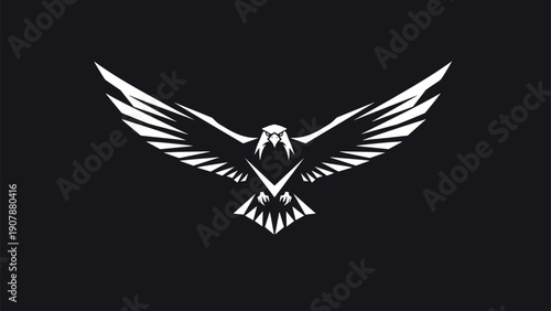 Powerful white eagle silhouette with spread wings on a black background representing freedom strength leadership and noble character.