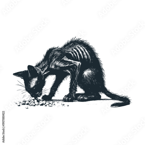 vector image of a black skinny cat
