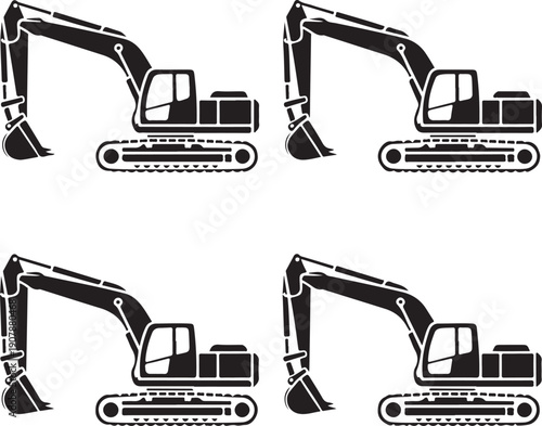Excavators. Heavy construction machines. Vector illustration