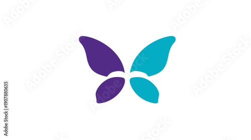 Simplified, symmetrical butterfly icon, split vertically with purple and teal-blue wing sections