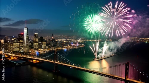 Wallpaper Mural 夜景と打ち上げ花火 Torontodigital.ca
