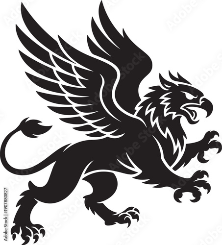 Fantasy Hipogriff Flying, Isolated Silhouette