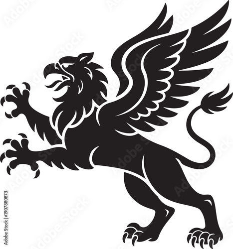 Fantasy Hipogriff Flying, Isolated Silhouette