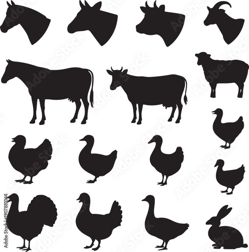 Farm Animals Silhouettes and Icons