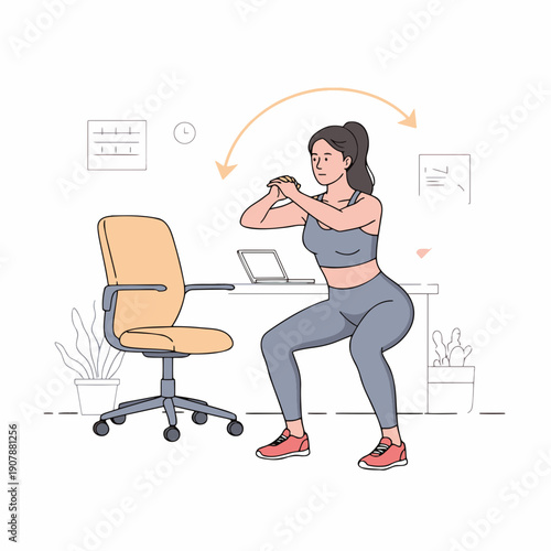 Woman Doing Home Workout Exercise Flat Vector Illustration