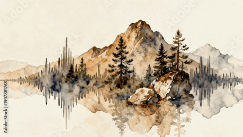 Music Range Mountain Shaped Soundwaves isolated watercolor vector illustration svg