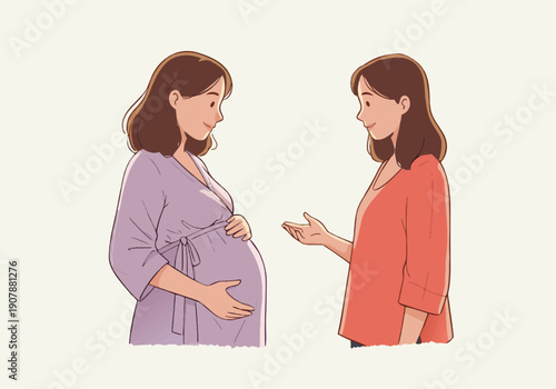 Two Women Talking and Consulting Flat Vector Illustration