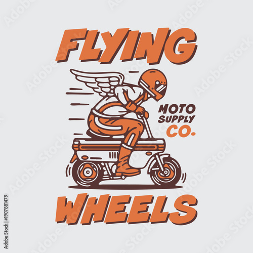 Vintage Flying Motorcycle Rider Illustration with Wings for T-Shirt Design