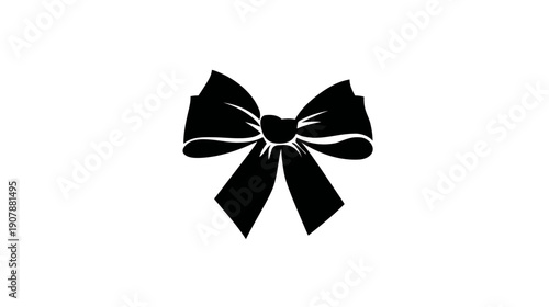 A simple, black bow is centrally positioned against a clean white background. Minimalist design