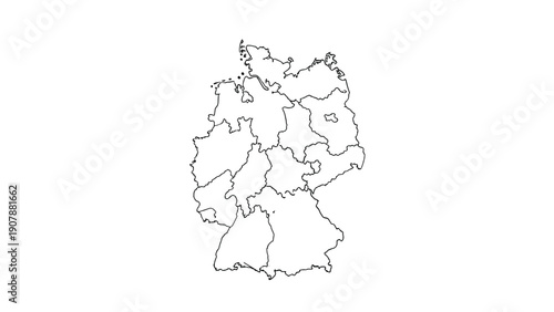 Outline map of Germany showing the borders of individual federal states on a clean white background for geography, travel, and education themes.