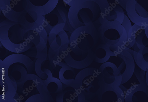 ダークブルーの抽象的な円形が重なり合うスタイリッシュな幾何学背景テクスチャ