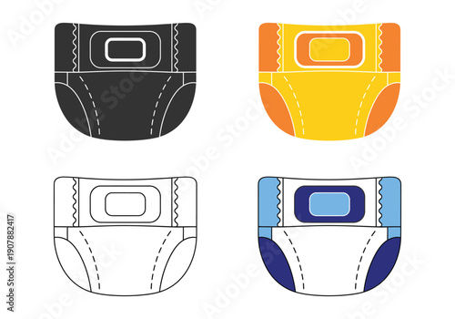 Baby diaper icon collection, Diaper icon flat illustration.