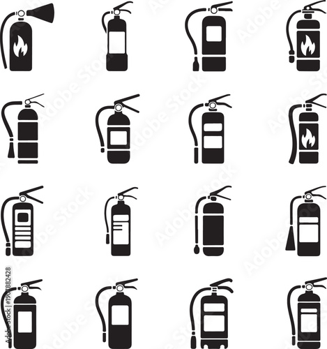 fire extinguisher icons set isolated on white background