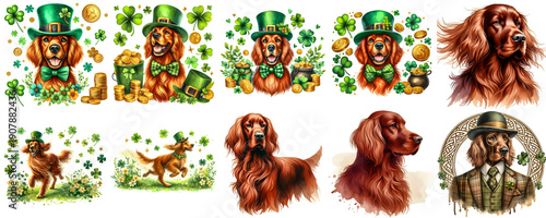 St. Patrick's Day Irish Setter Clipart Set