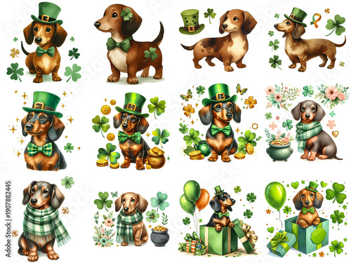 St. Patrick’s Day Dachshund Dog clipart set