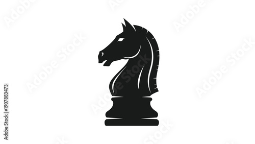 Black silhouette of a knight chess piece representing strategy, games, tactics, and logical thinking for business or leisure activities.